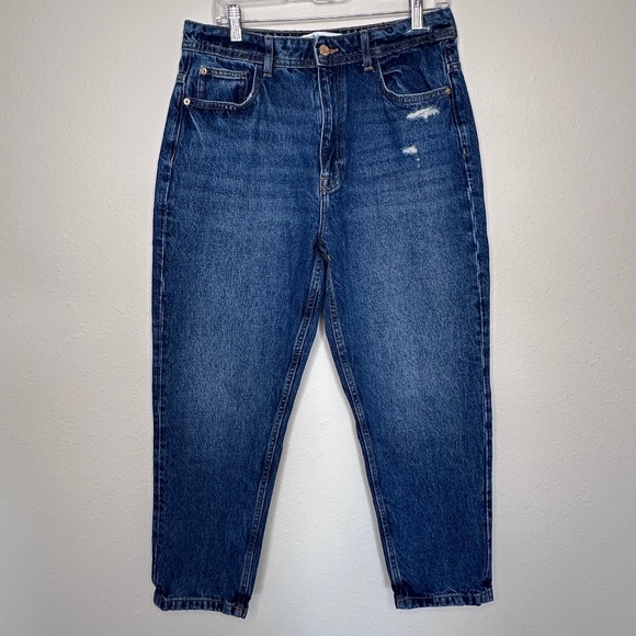 Zara Mom Fit High Waist Jeans, Dark Medium Wash, Size 10 - Picture 1 of 8